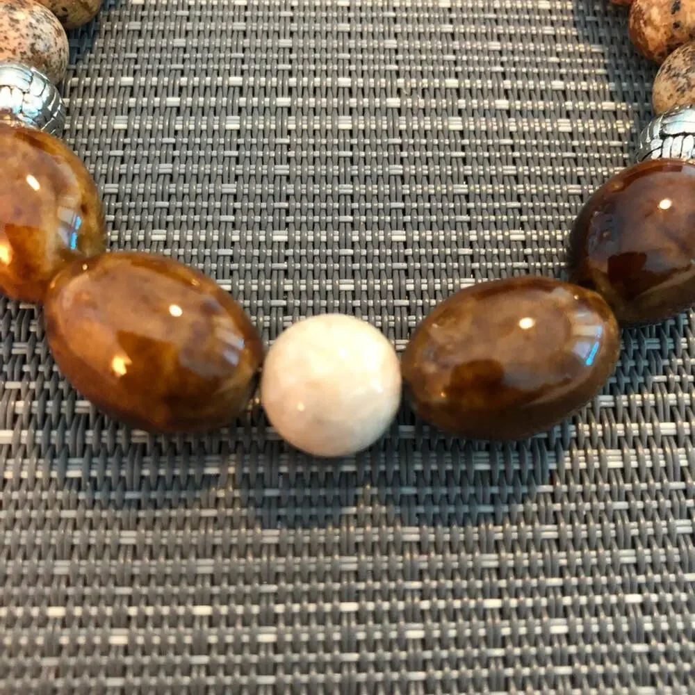 Men’s Handmade Brown & White Beaded Bracelet